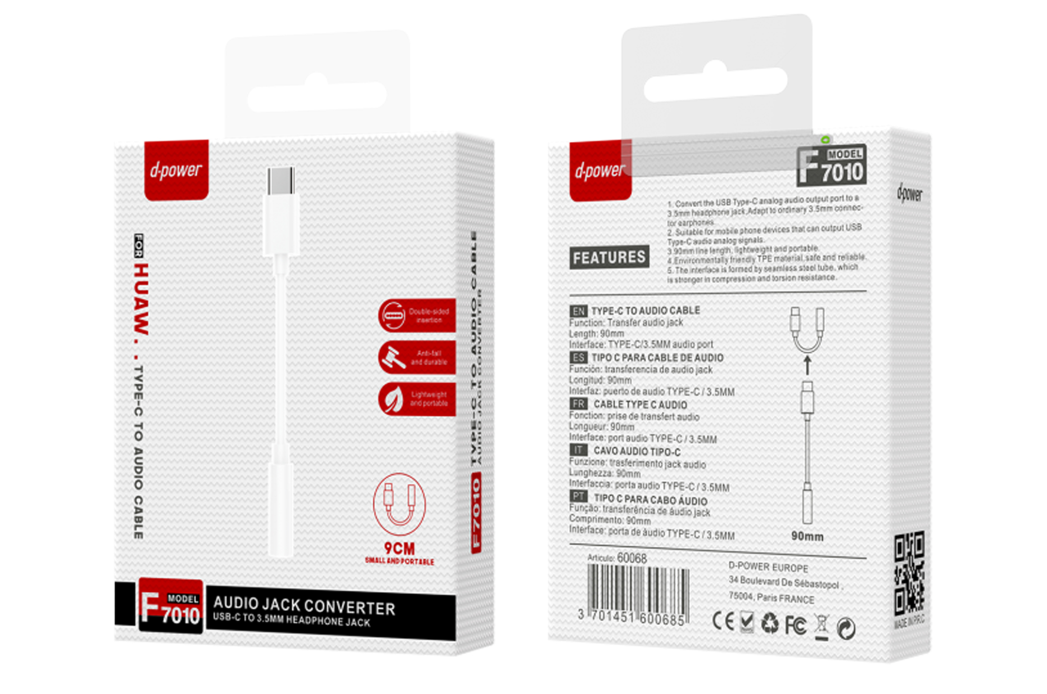Câble Type C Audio Version 1 9cm – Blanc