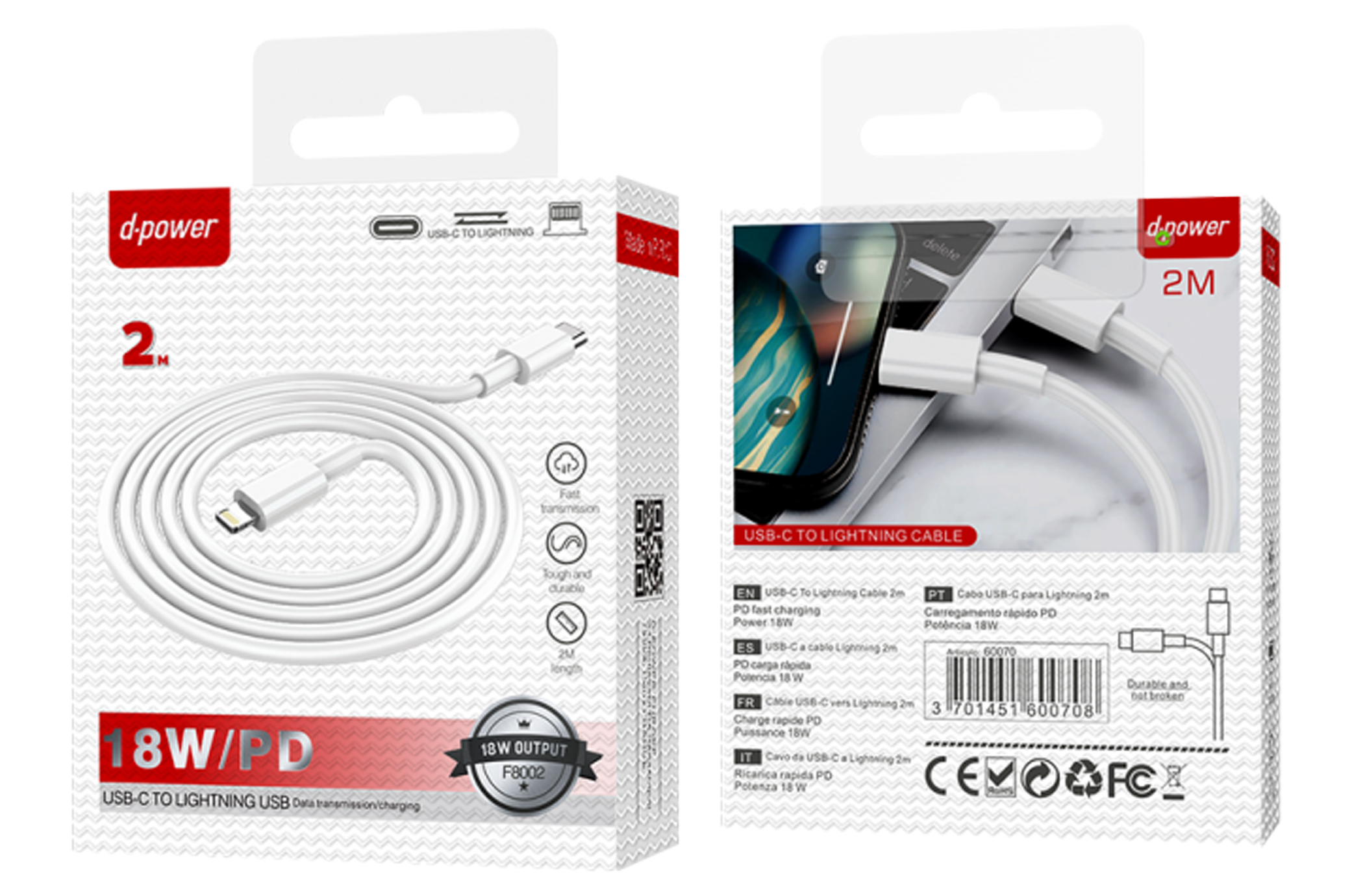 Câble USB-C to lightning 2m – Blanc