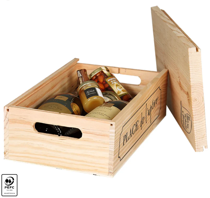 🍷 Caisse Gaston en Bois de Pin – 2 Bouteilles « Place de l'Apéro »