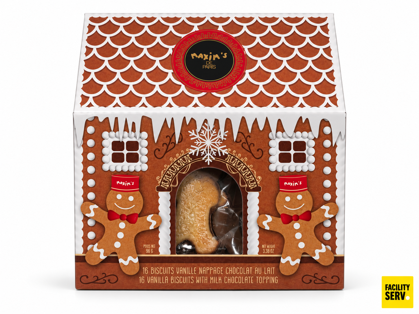 Coffret maison de Noël – 16 biscuits vanille nappés de chocolat au lait – Maxim’s de Paris – 96 g