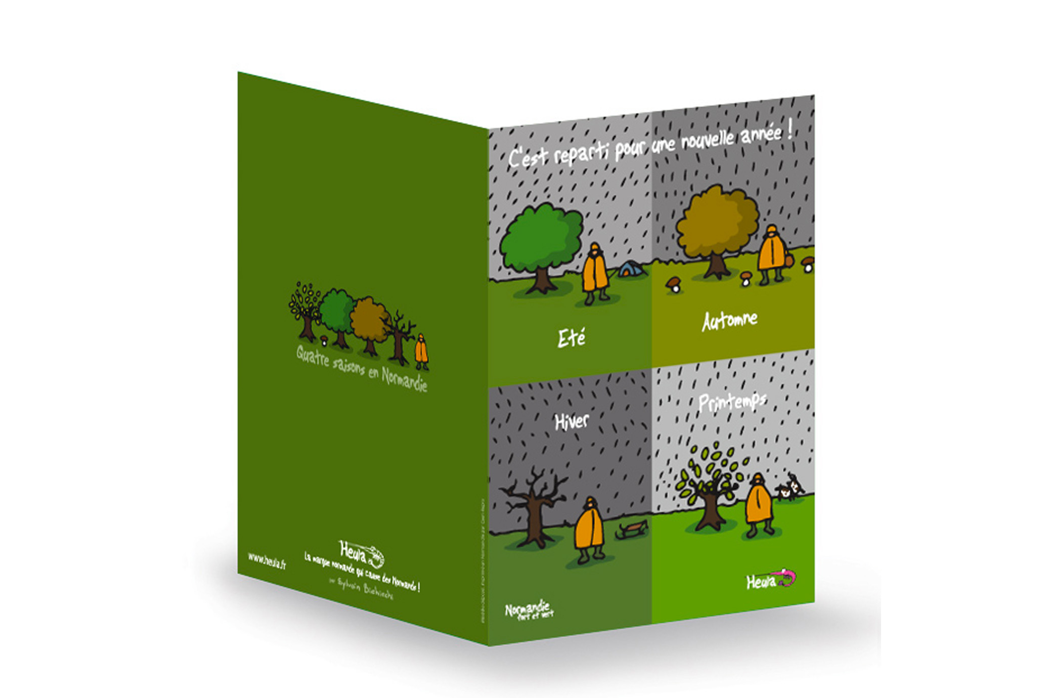 CP souhait Bonne Année 4 SAISONS avec enveloppe