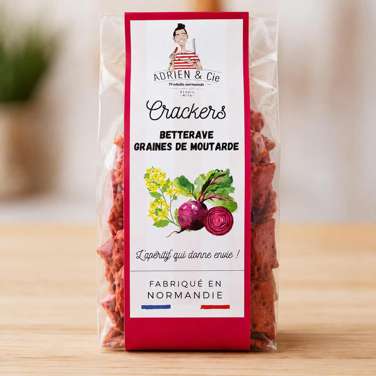 Crackers Betterave & Graines de moutarde – 100 g – Adrien & Cie