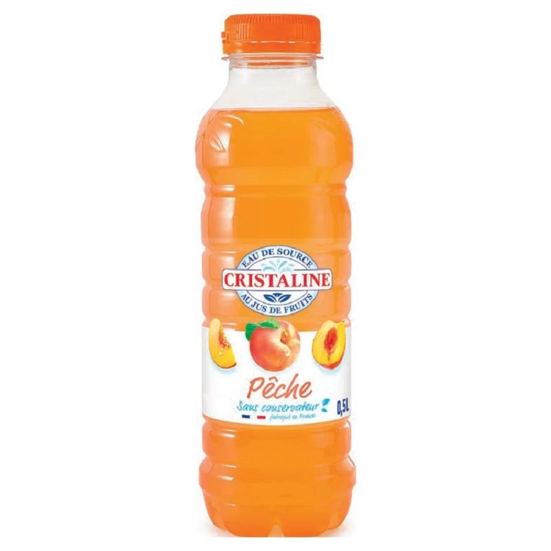 Eau de source plate aromatisée au jus Pêche CRISTALINE 50cl
