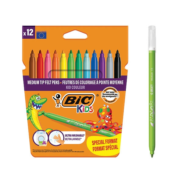 🖍️ Étui de 12 feutres de coloriage à pointe moyenne – BIC Kids Kid Couleur