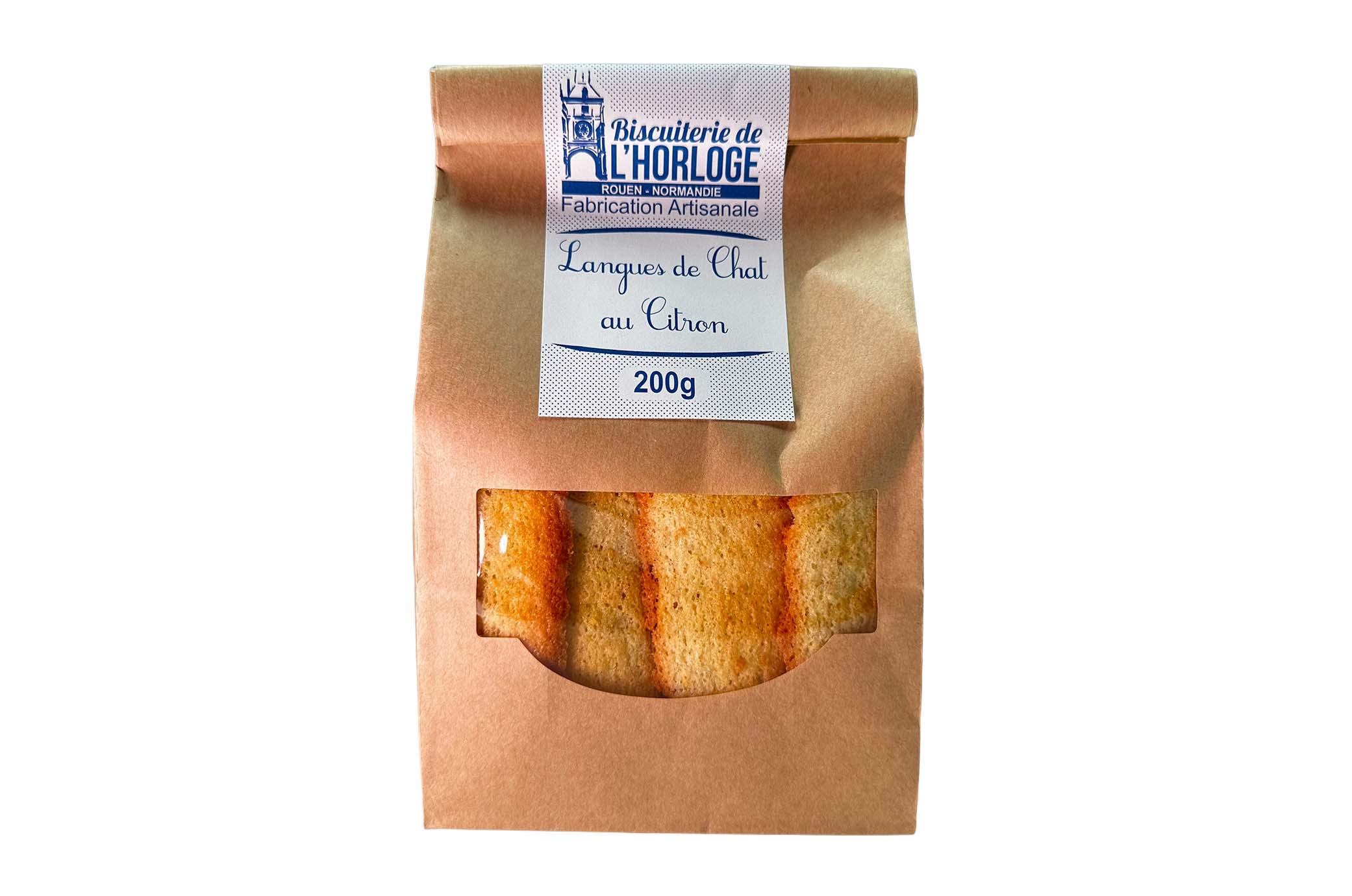 Langues de Chat parfum citron 200g - Biscuiterie de l'horloge