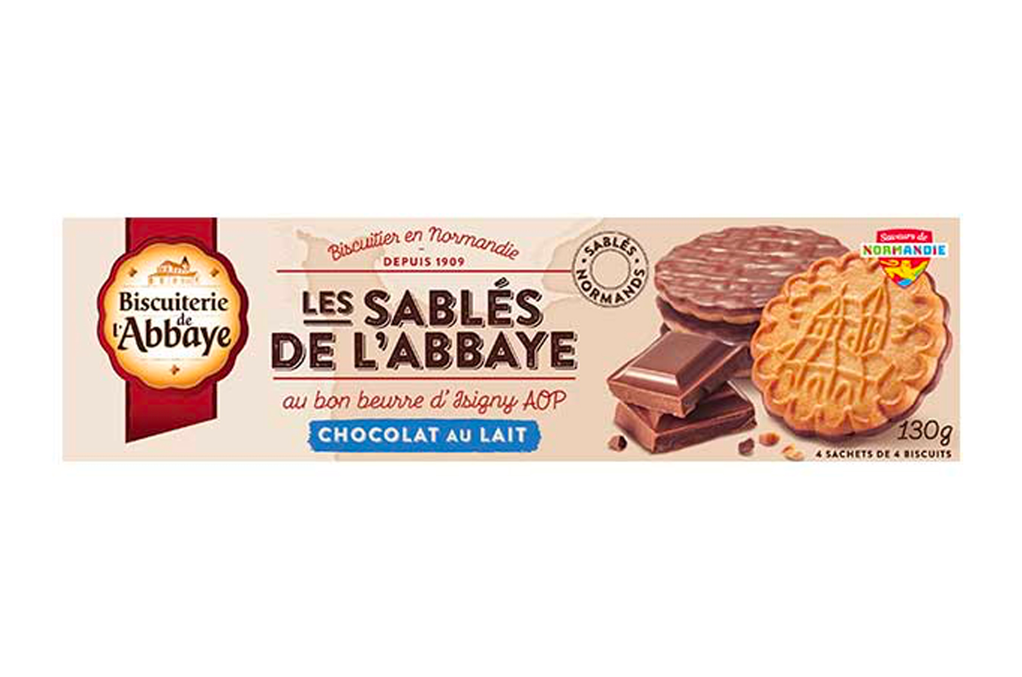 Les Sablés de l’Abbaye Chocolat au Lait – Pur Beurre – 130 g – Biscuiterie de l’Abbaye