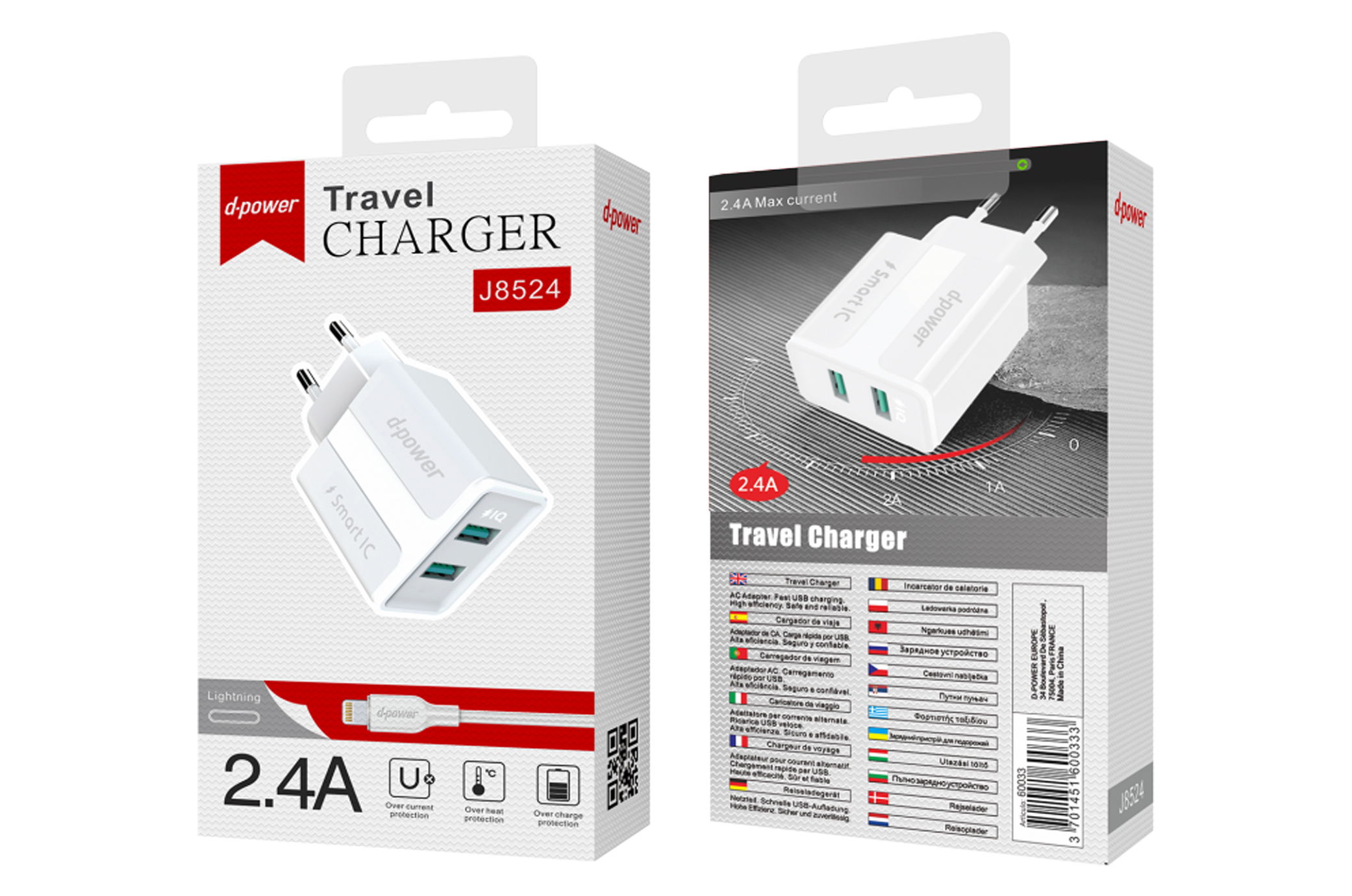 Prise secteur 2 ports USB + câble lightning – Blanc