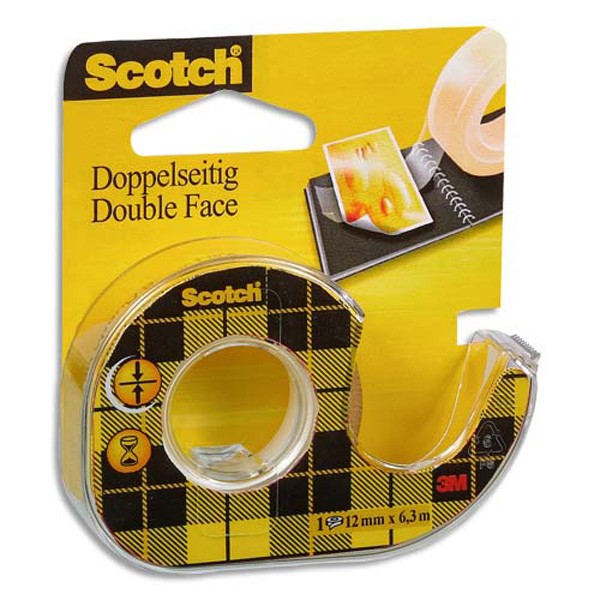 🟡 Ruban Adhésif Double Face Scotch – 12 mm × 6,3 m – Avec Dévidoir