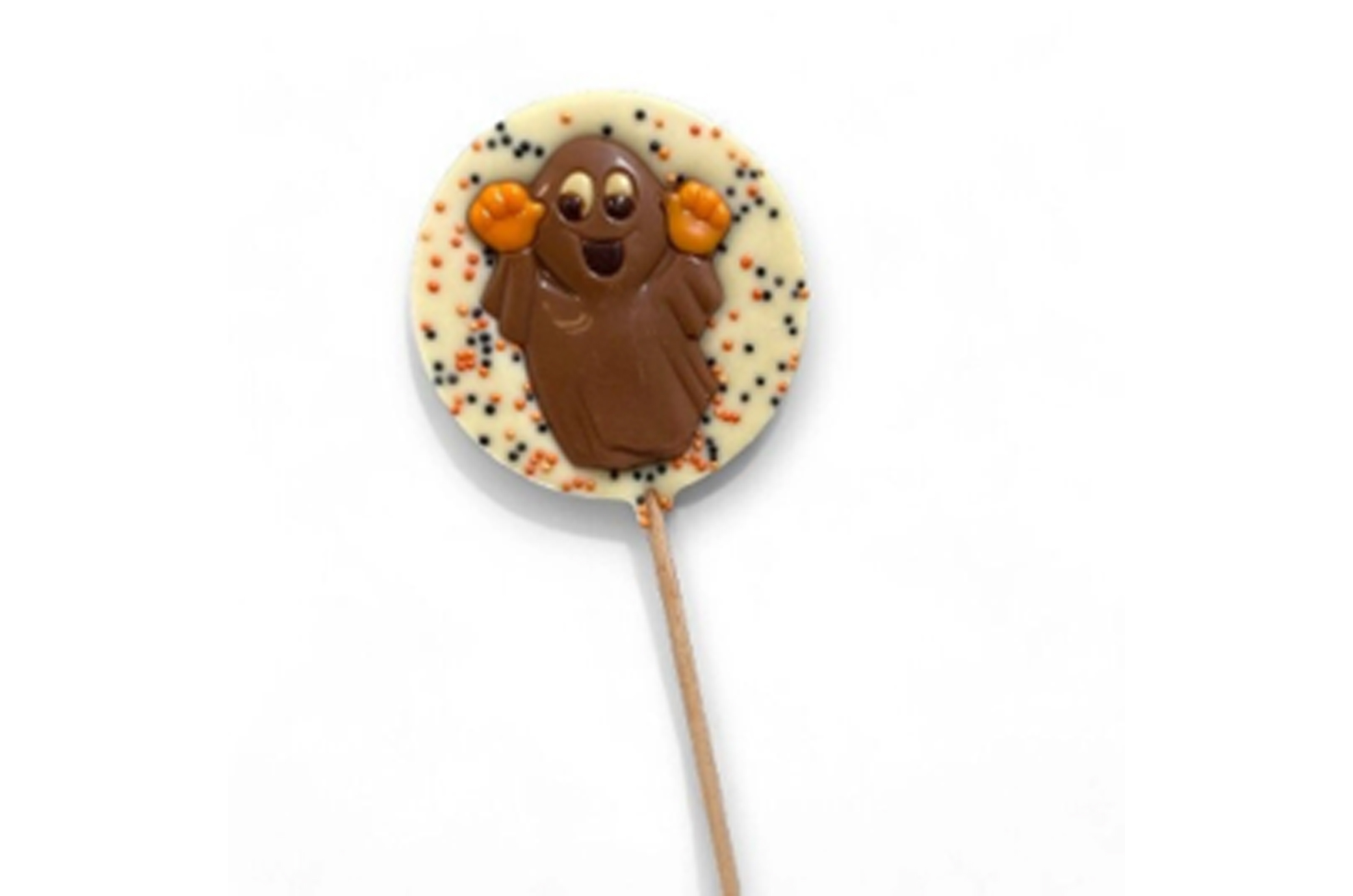 Sucette ronde en chocolat blanc Fantôme – 50 g – Halloween 👻
