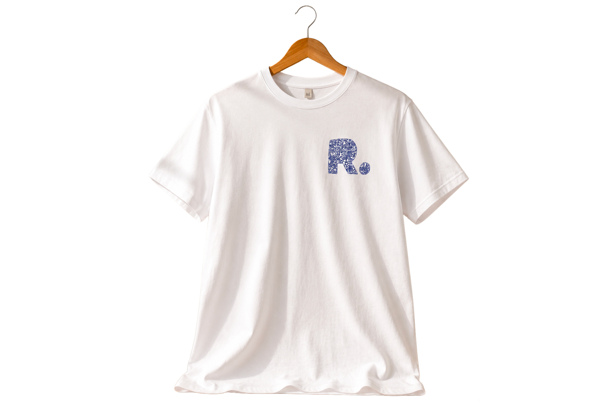 👕 T-shirt blanc – Collection R. & Semilu, illustration artistique avec le R. et dans le dos.