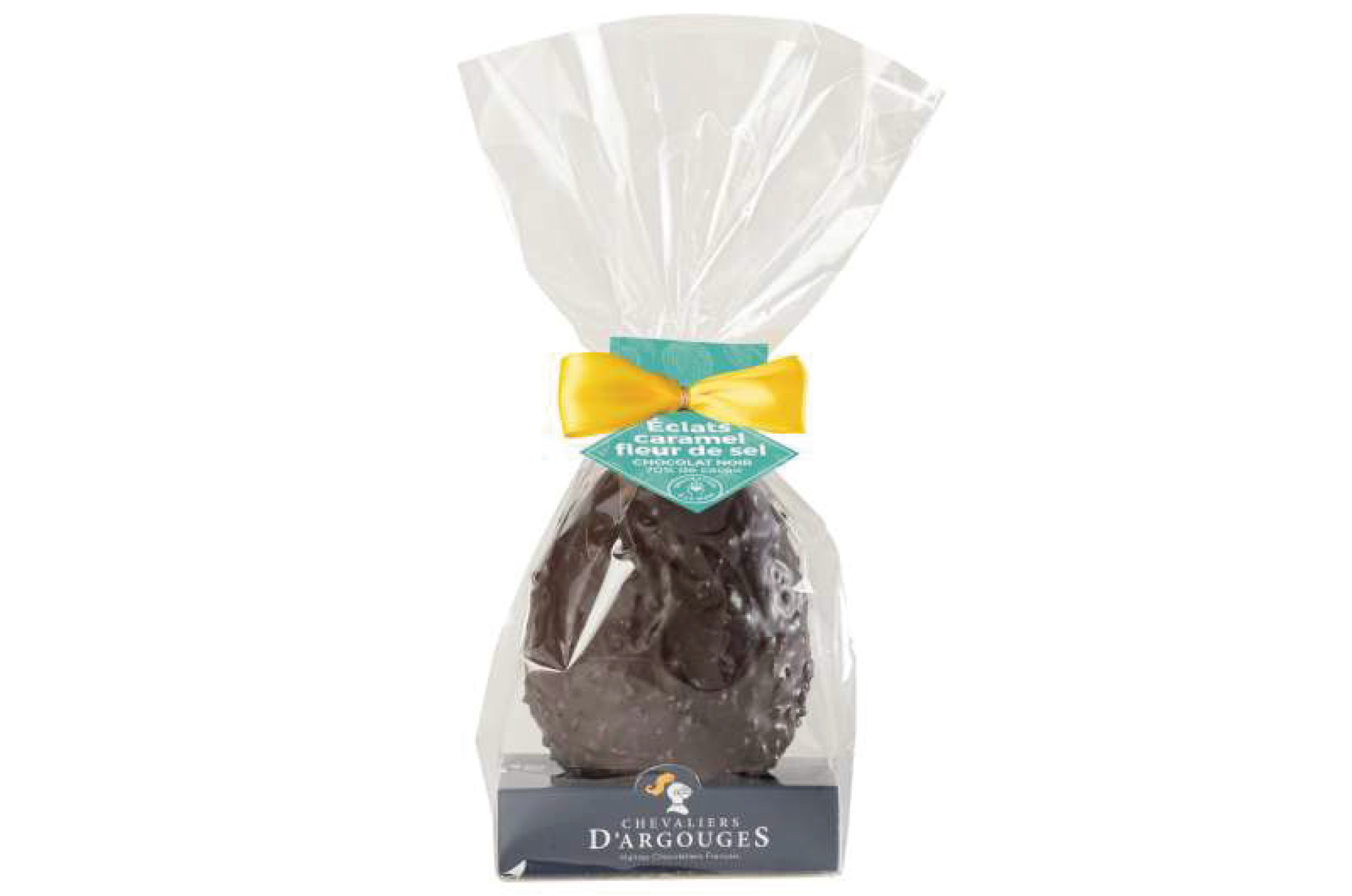 SACHET OEUF CHOCOLAT NOIR ECLATS DE CARAMEL FLEUR DE SEL 110G