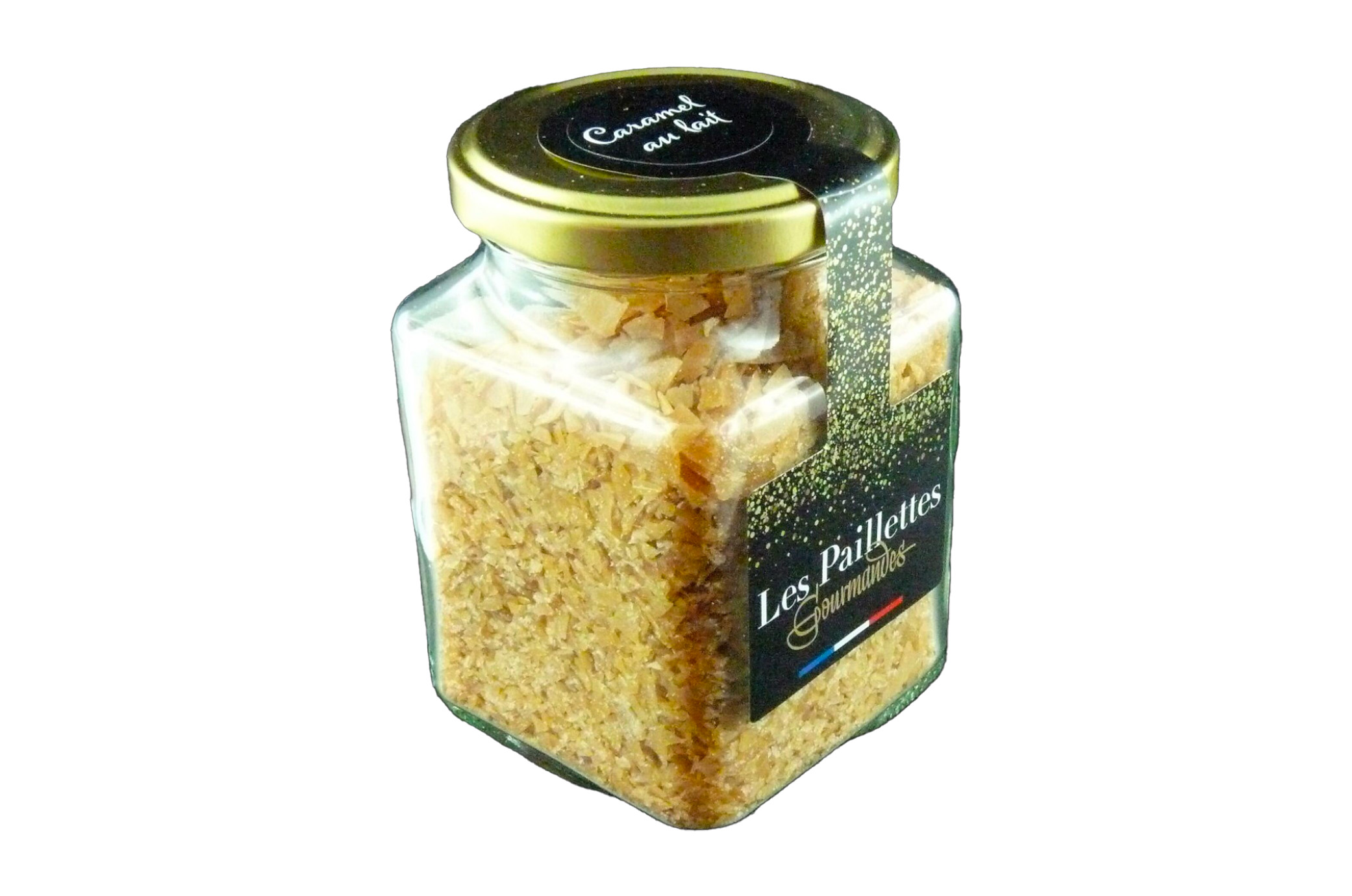 Paillettes de bonbons au caramel au lait en pot en verre 150g